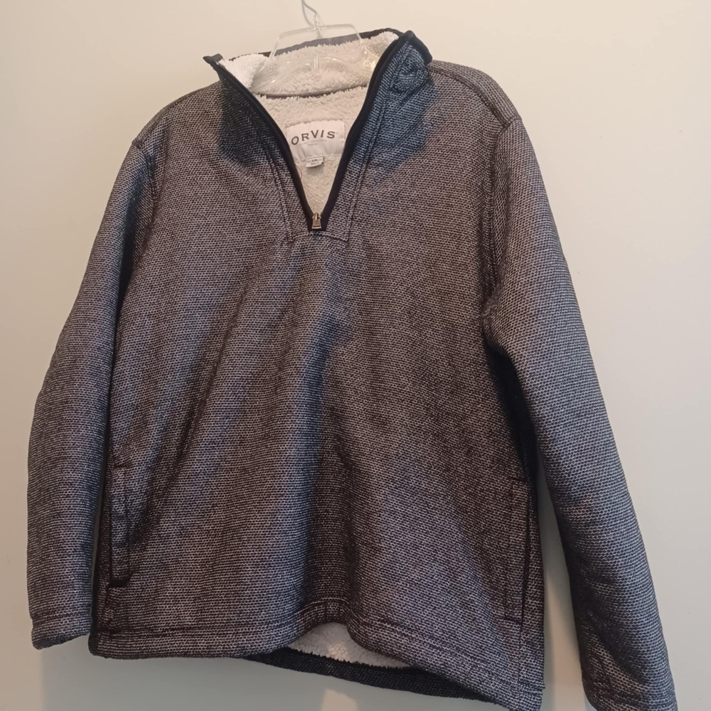 Orvis Men's 1/4 Zip Sherpa Lined Pullover Sweater Jacket Dark Grey Size Large‎